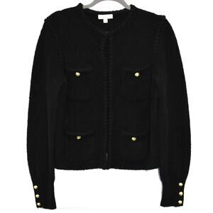 J.CREW Black Odette Merino Wool Sweater Size Small Alpaca Gold Buttons Jeweled